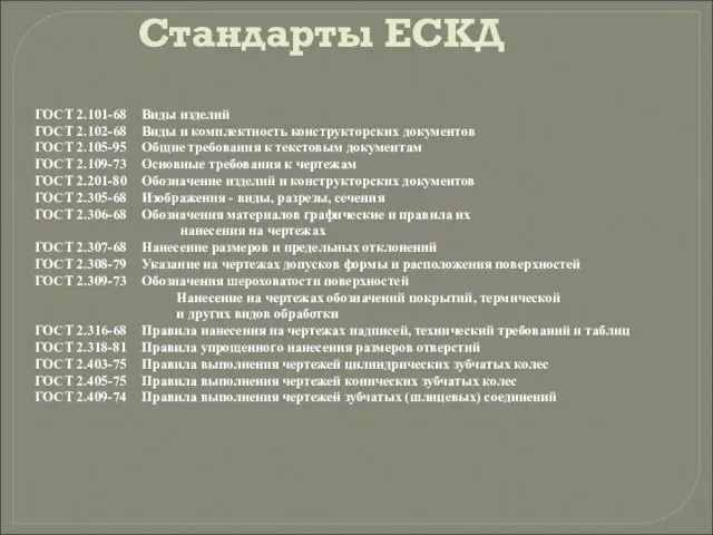 Стандарты ЕСКД ГОСТ 2.101-68 Виды изделий ГОСТ 2.102-68 Виды и комплектность