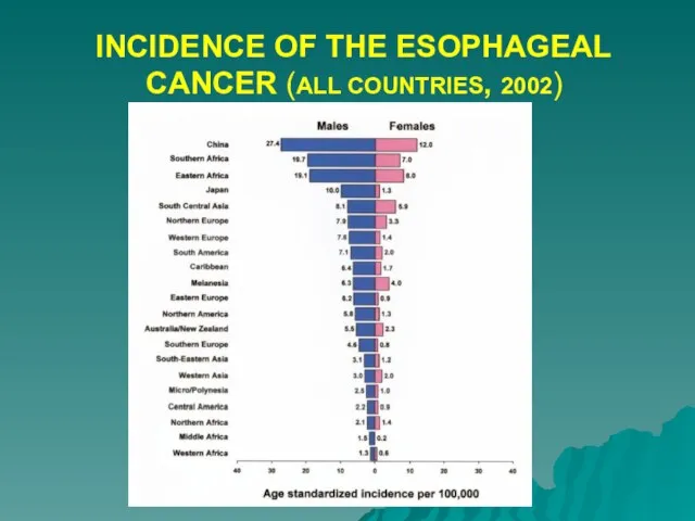 INCIDENCE OF THE ESOPHAGEAL CANCER (ALL COUNTRIES, 2002)