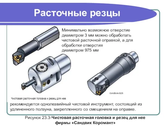 Расточные резцы Рисунок 23.3-Чистовая расточная головка и резец для нее фирмы