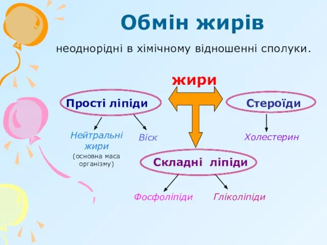 Обмін жирів неоднорідні в хімічному відношенні сполуки. жири Прості ліпіди Складні