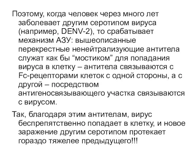 Поэтому, когда человек через много лет заболевает другим серотипом вируса (например,