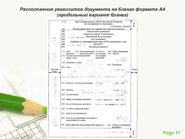 Расположение реквизитов документа на бланке формата А4 (продольный вариант бланка)