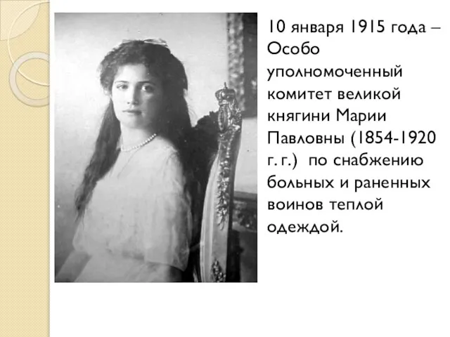 10 января 1915 года – Особо уполномоченный комитет великой княгини Марии