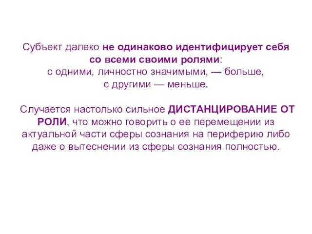 Субъект далеко не одинаково идентифицирует себя со всеми своими ролями: с