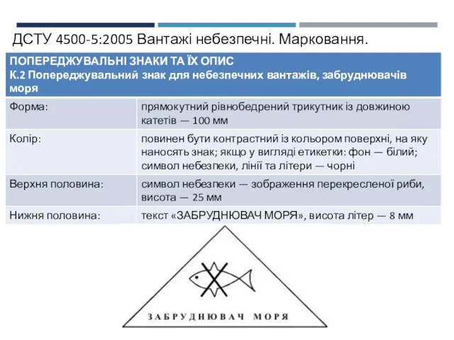 ДСТУ 4500-5:2005 Вантажі небезпечні. Марковання.