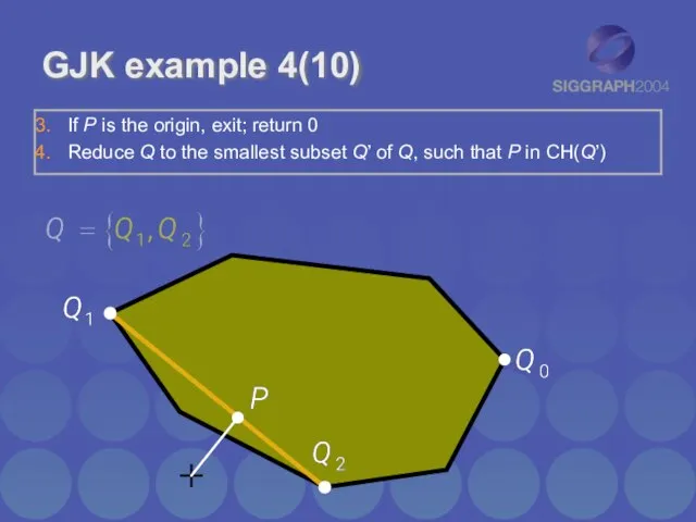 GJK example 4(10) If P is the origin, exit; return 0