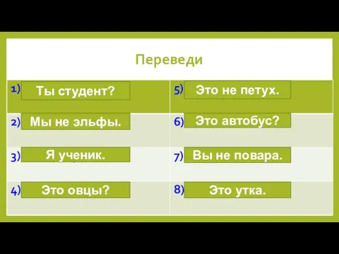 Переведи Ты студент? Мы не эльфы. Я ученик. Это овцы? Это