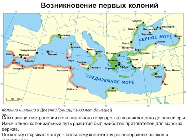 Возникновение первых колоний Колонии Финикии и Древней Греции, ~1000 лет до