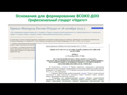 Основания для формирования ВСОКО ДОО Профессиональный стандарт «Педагог»