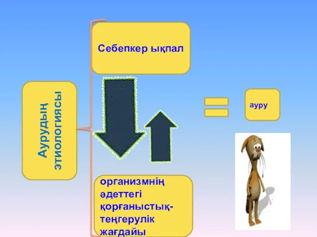 Себепкер ықпал организмнің әдеттегі қорғаныстық- теңгерулік жағдайы ауру Аурудың этиологиясы