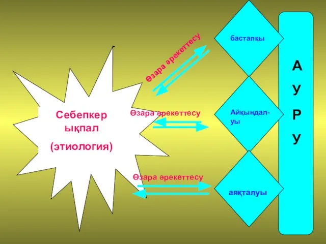 Себепкер ықпал (этиология) бастапқы Айқындал-уы аяқталуы А У Р У Өзара әрекеттесу Өзара әрекеттесу Өзара әрекеттесу