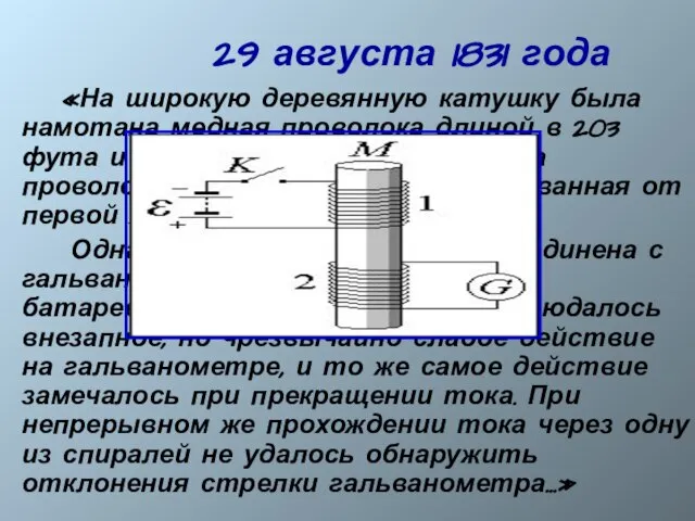 29 августа 1831 года «На широкую деревянную катушку была намотана медная