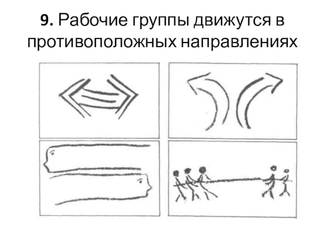 9. Рабочие группы движутся в противоположных направлениях