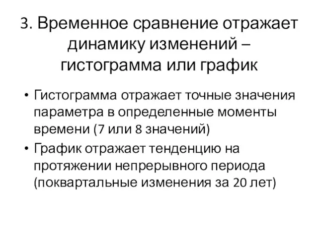 3. Временное сравнение отражает динамику изменений – гистограмма или график Гистограмма