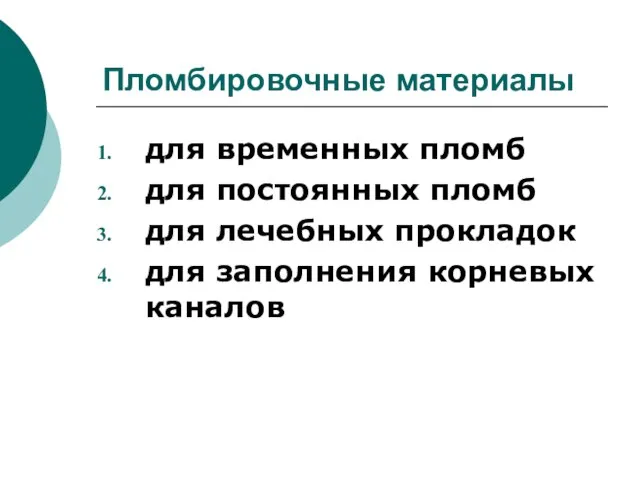 Пломбировочные материалы для временных пломб для постоянных пломб для лечебных прокладок для заполнения корневых каналов