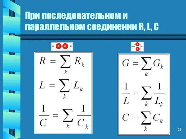 При последовательном и параллельном соединении R, L, C