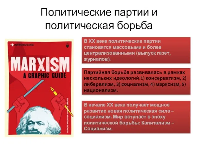 Политические партии и политическая борьба В ХХ веке политические партии становятся