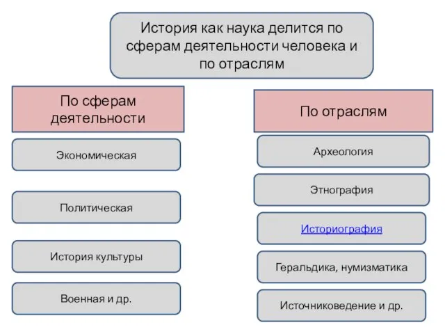 История как наука делится по сферам деятельности человека и по отраслям