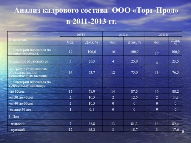 8 Анализ кадрового состава ООО «Торг-Прод» в 2011-2013 гг.