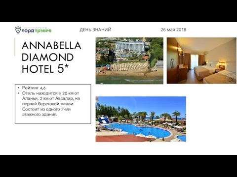 ANNABELLA DIAMOND HOTEL 5* ДЕНЬ ЗНАНИЙ 26 мая 2018 Рейтинг 4,6