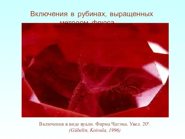 Включения в рубинах, выращенных методом флюса Включения в виде вуали. Фирма