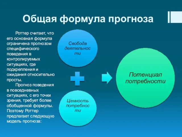 Общая формула прогноза Роттер считает, что его основная формула ограничена прогнозом