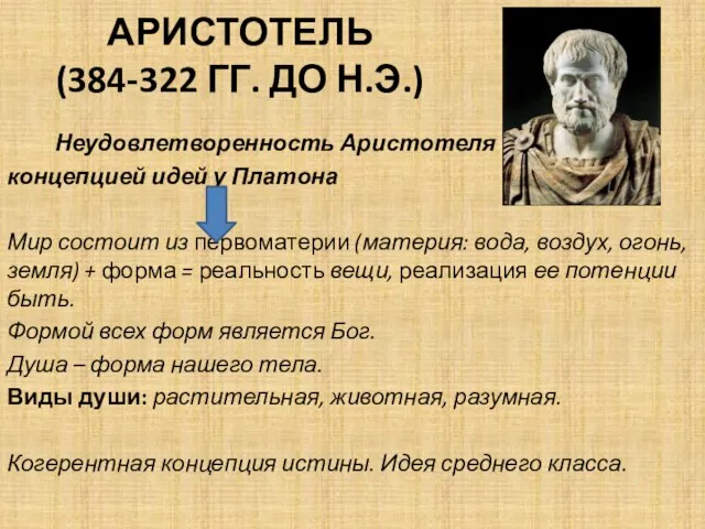 АРИСТОТЕЛЬ (384-322 ГГ. ДО Н.Э.) Неудовлетворенность Аристотеля концепцией идей у Платона