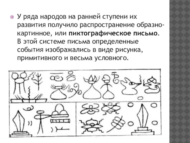 У ряда народов на ранней ступени их развития получило распространение образно-картинное,