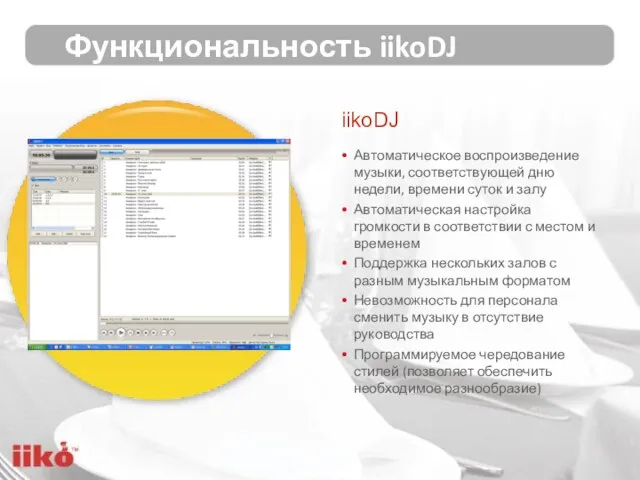 iikoDJ Автоматическое воспроизведение музыки, соответствующей дню недели, времени суток и залу