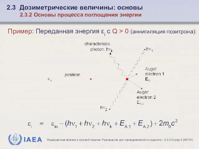 Пример: Переданная энергия εi с Q > 0 (аннигиляция позитрона): 2.3