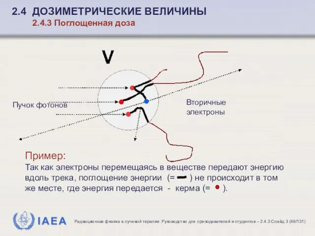 Пример: Так как электроны перемещаясь в веществе передают энергию вдоль трека,