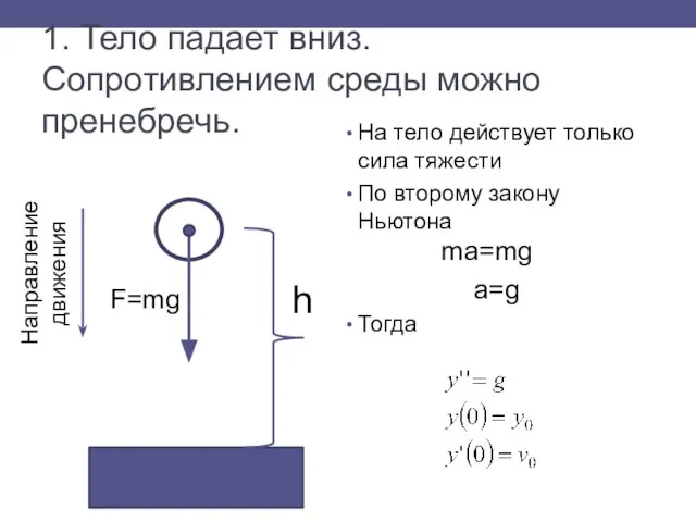 1. Тело падает вниз. Сопротивлением среды можно пренебречь. На тело действует