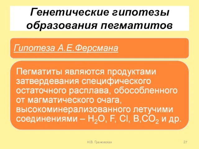 Генетические гипотезы образования пегматитов Н.В. Грановская