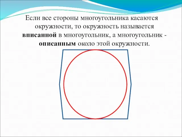 Если все стороны многоугольника касаются окружности, то окружность называется вписанной в