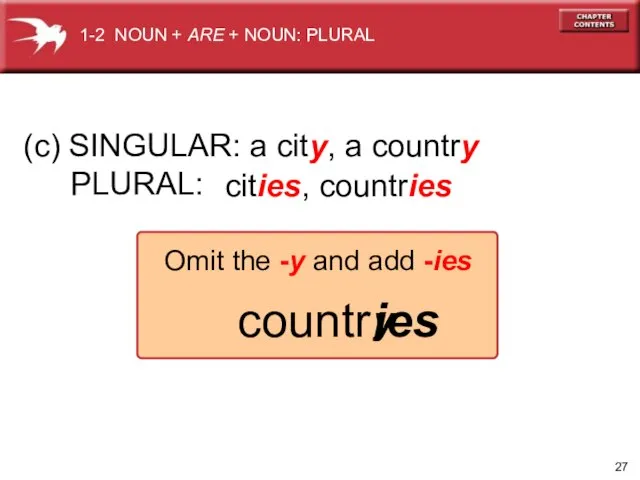 (c) SINGULAR: a city, a country PLURAL: cities, countries 1-2 NOUN
