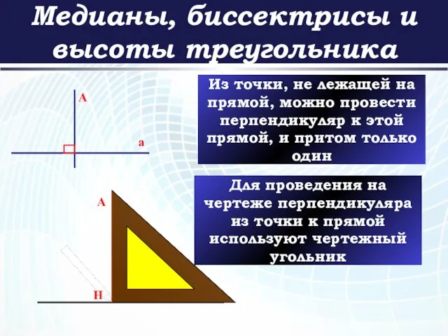 Медианы, биссектрисы и высоты треугольника a A Из точки, не лежащей