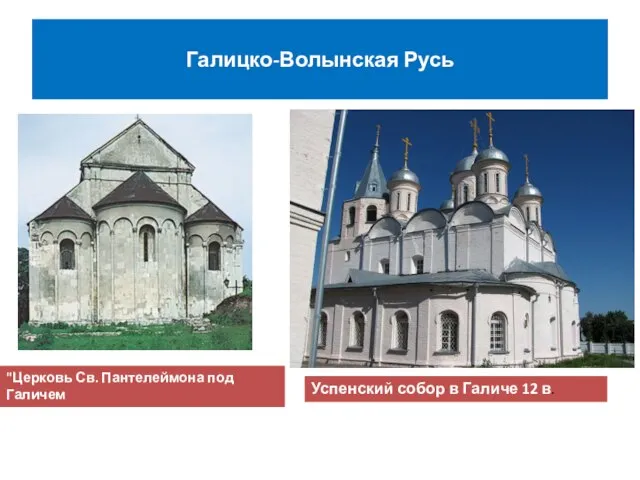 Галицко-Волынская Русь "Церковь Св. Пантелеймона под Галичем 12 в. Успенский собор в Галиче 12 в.