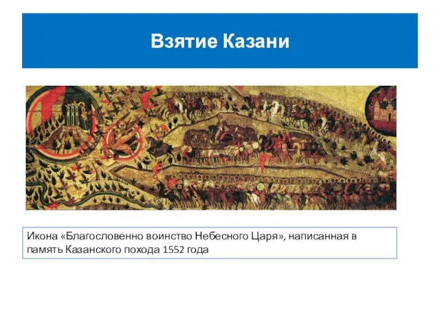 Взятие Казани Икона «Благословенно воинство Небесного Царя», написанная в память Казанского похода 1552 года