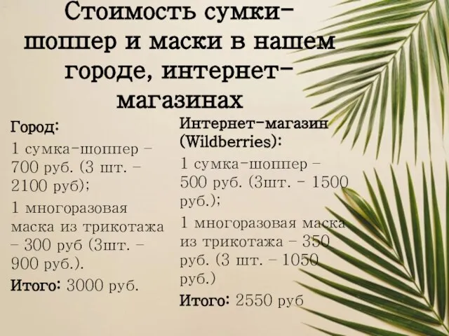 Стоимость сумки-шоппер и маски в нашем городе, интернет-магазинах Город: 1 сумка-шоппер