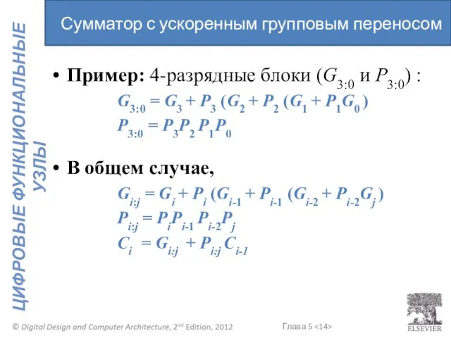 Пример: 4-разрядные блоки (G3:0 и P3:0) : G3:0 = G3 +