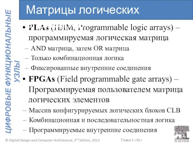 PLAs (ПЛМ, Programmable logic arrays) –программируемая логическая матрица AND матрица, затем