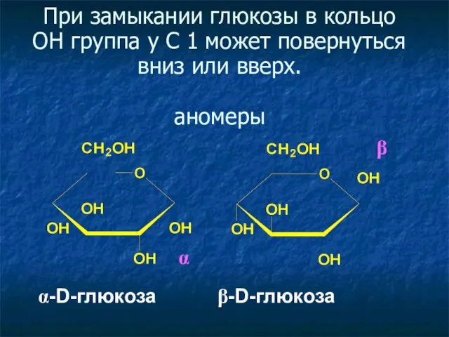 При замыкании глюкозы в кольцо ОН группа у С 1 может