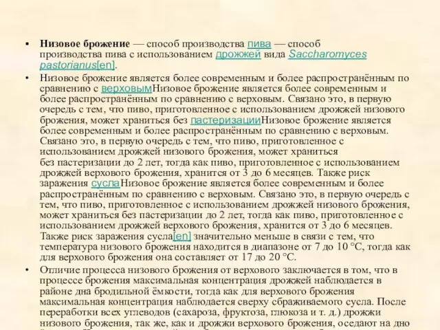 Низовое брожение — способ производства пива — способ производства пива с