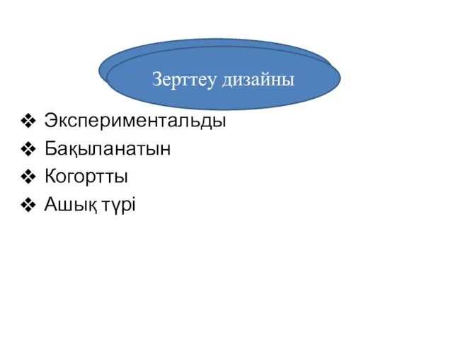 Экспериментальды Бақыланатын Когортты Ашық түрі Зерттеу дизайны Зерттеу дизайны