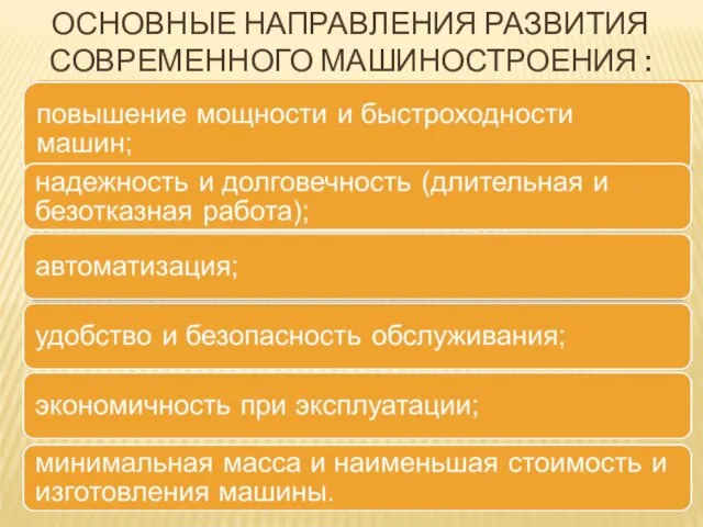 ОСНОВНЫЕ НАПРАВЛЕНИЯ РАЗВИТИЯ СОВРЕМЕННОГО МАШИНОСТРОЕНИЯ :