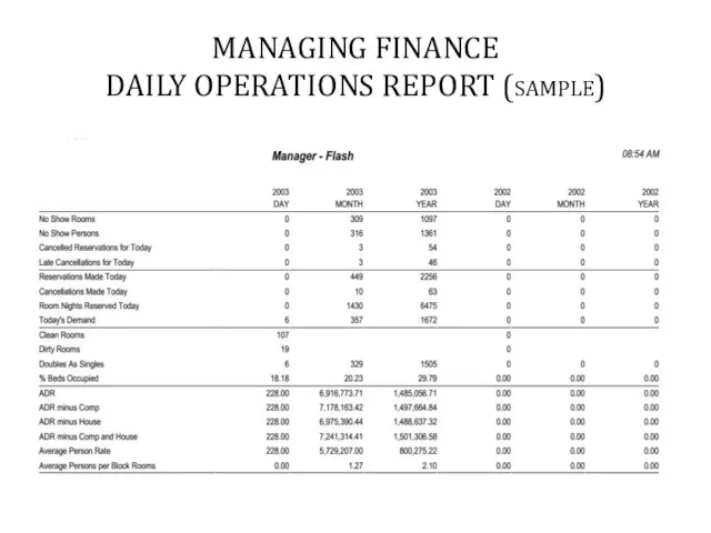 MANAGING FINANCE DAILY OPERATIONS REPORT (sample)
