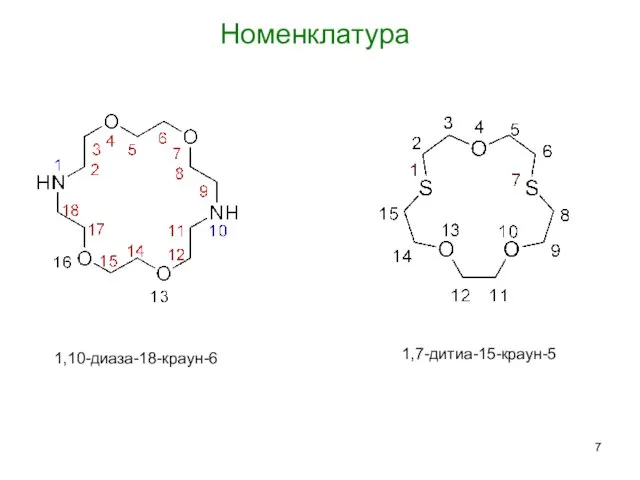 1,10-диаза-18-краун-6 Номенклатура 1,7-дитиа-15-краун-5