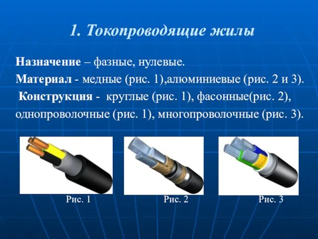 1. Токопроводящие жилы Назначение – фазные, нулевые. Материал - медные (рис.