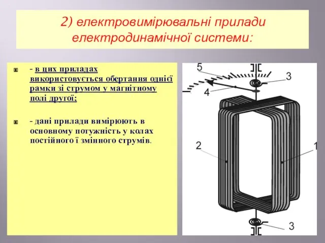 2) електровимірювальні прилади електродинамічної системи: - в цих приладах використовується обертання