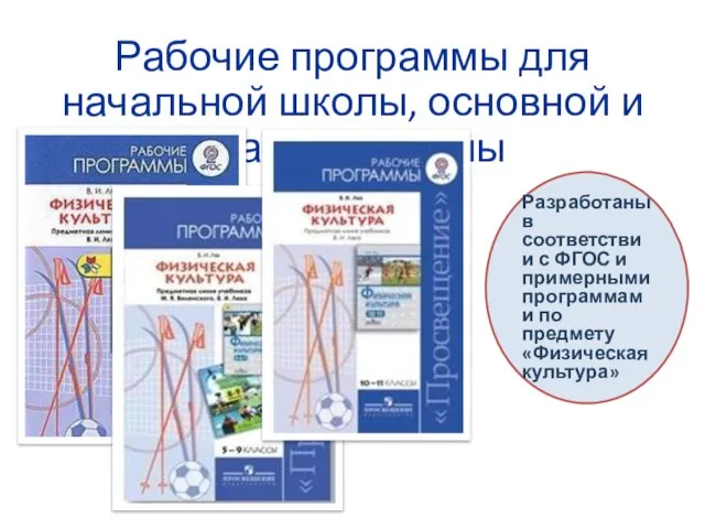 Рабочие программы для начальной школы, основной и старшей школы Разработаны в